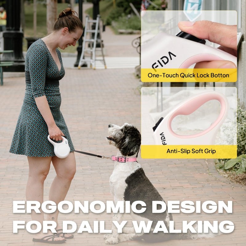 Fida Retractable Dog Leash, 16 ft Dog Walking Leash for Small Dogs up to 26lbs, Tangle Free, White - Image 5